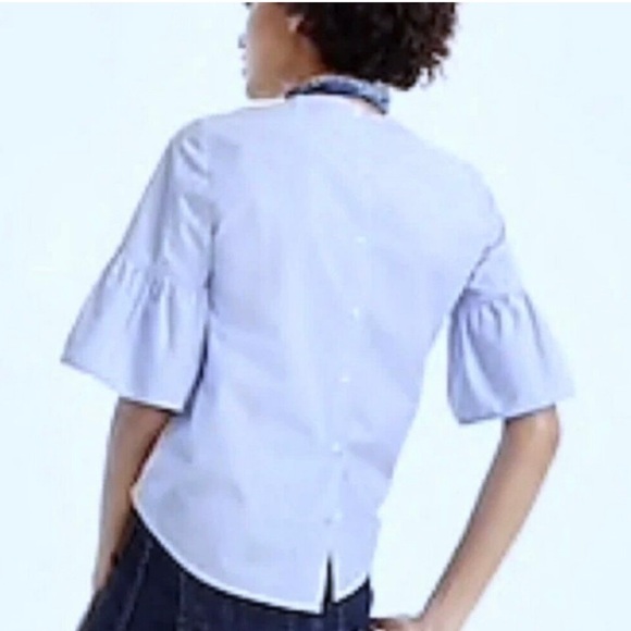J Crew Short Ruffle Sleeve Button Back Chambray Top | Size: 0 | Color: Blue - Picture 5 of 5